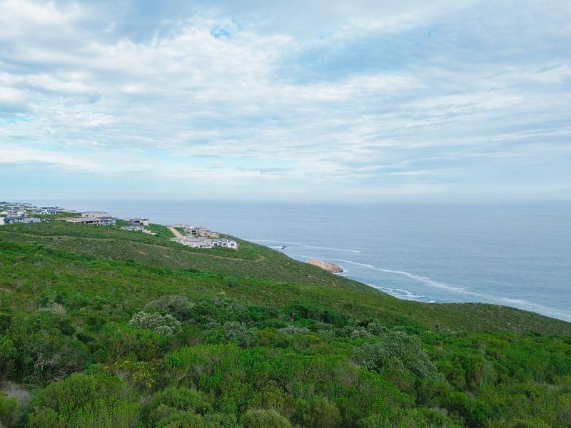 An aerial view of the coastal landscape, showcasing the natural terrain and surrounding residential development along the coastline.