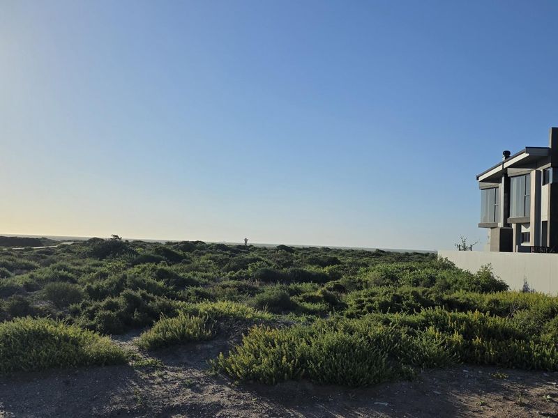 A scenic view of the natural coastal landscape and vegetation adjacent to a modern residential property.