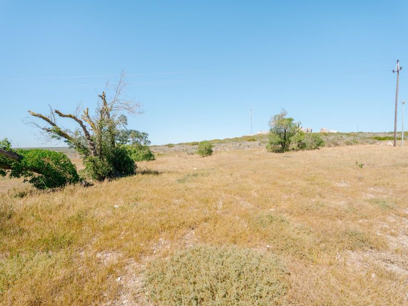 A view of the vacant residential land featuring natural vegetation, dry grass, and an existing utility pole on the property.