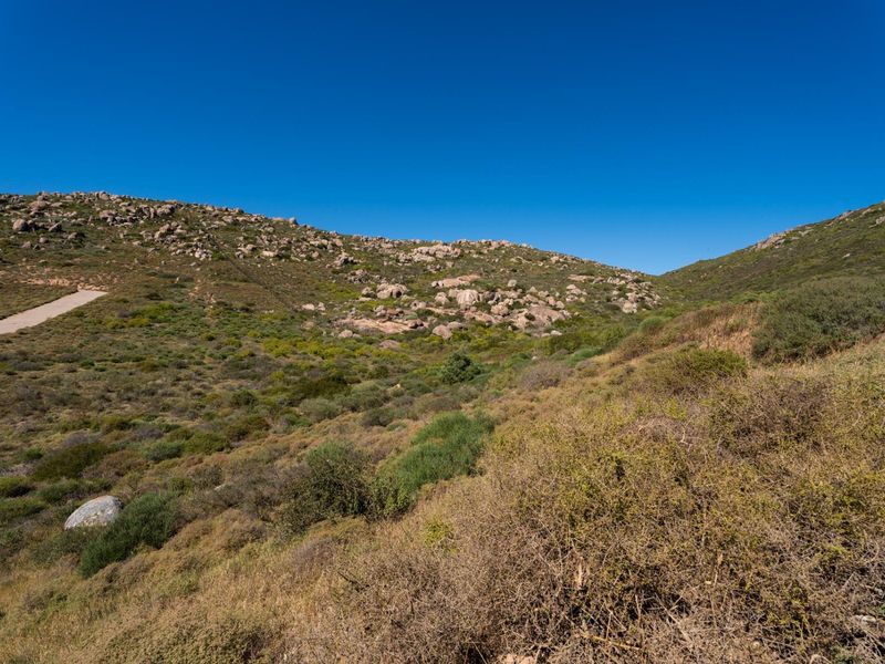 A scenic view of the natural, rocky landscape and native vegetation characteristic of the vacant residential land.