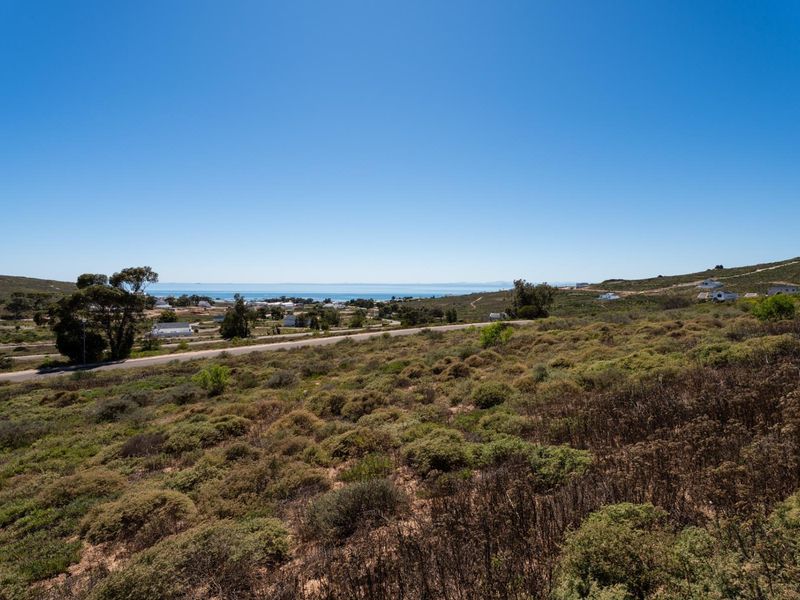 A scenic elevated view of the coastal landscape and surrounding natural vegetation, showcasing the expansive horizon and local terrain.