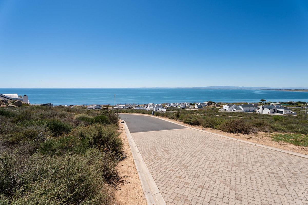 A scenic view overlooking the coastline and ocean from a paved residential street in a coastal estate.