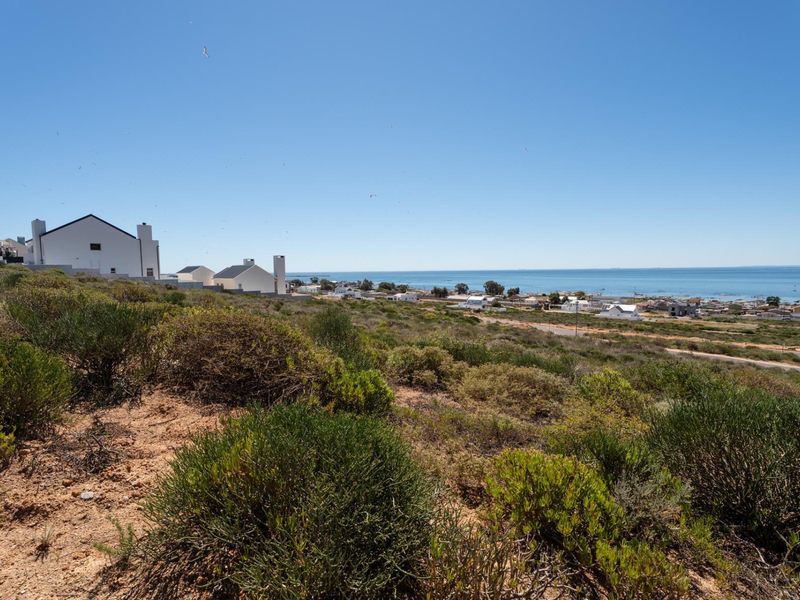 A scenic view overlooking the coastal landscape and nearby residential properties, showcasing the natural terrain and ocean horizon.