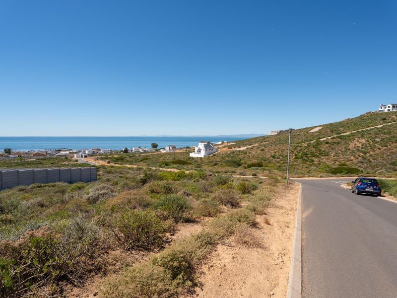 A scenic view of the coastal landscape and ocean from the roadside, showcasing the surrounding residential area and natural terrain.