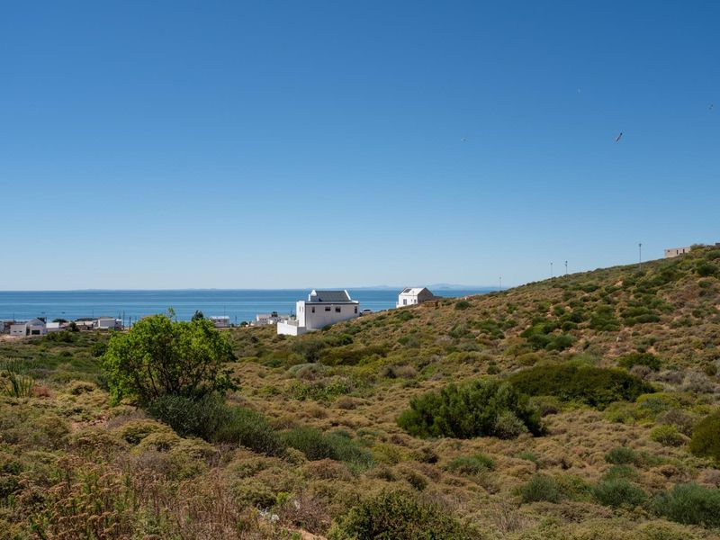 A scenic view of the coastal landscape featuring natural vegetation and distant ocean views, showcasing the property's elevated position.