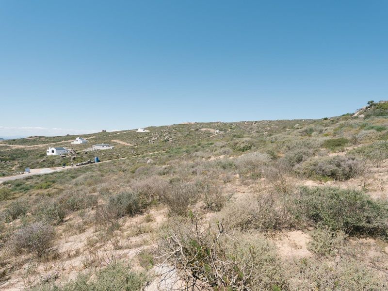 A wide-angle view of a vacant residential plot featuring natural coastal vegetation and rocky terrain in a quiet neighborhood setting.