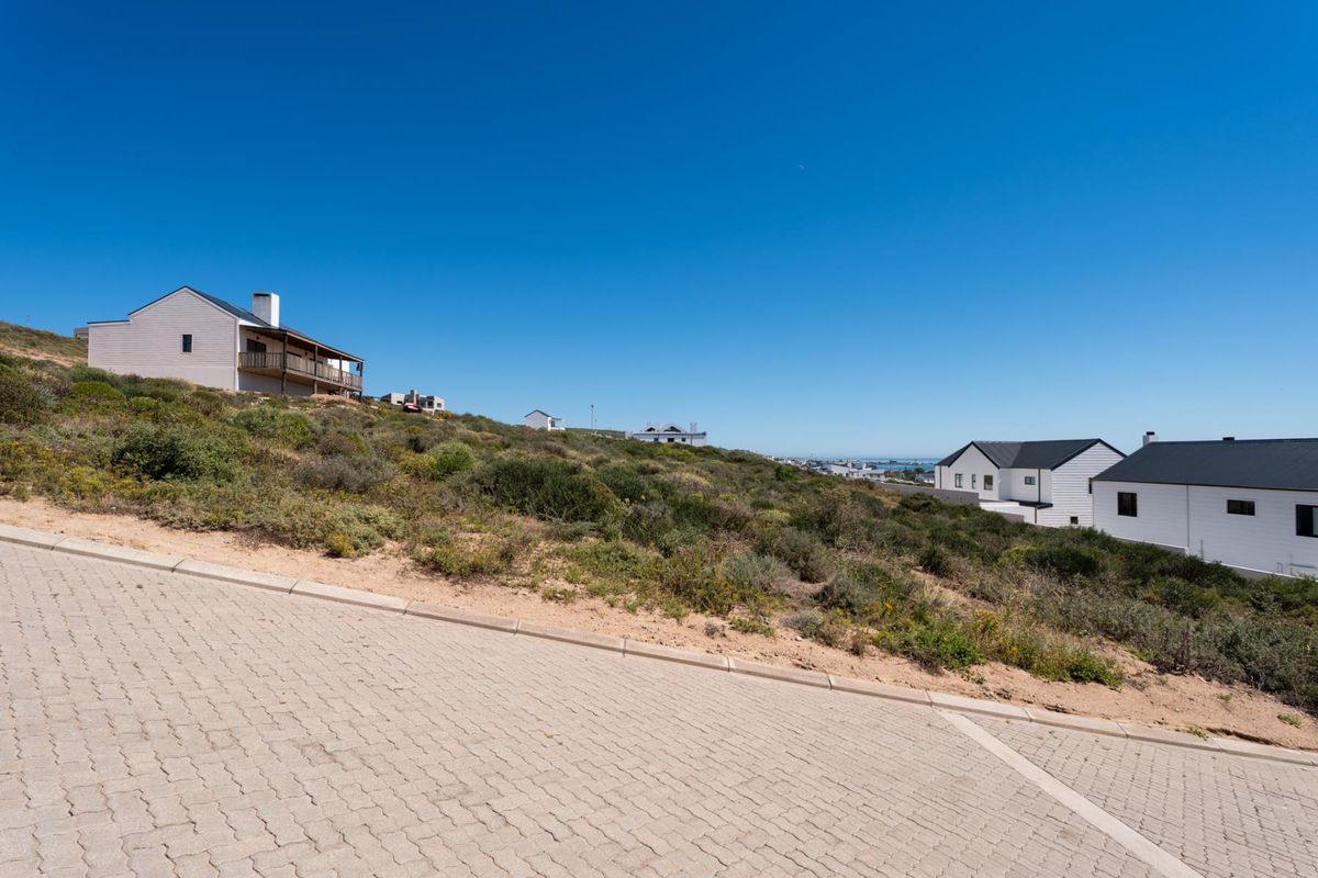 A view of the paved street and surrounding residential landscape in a coastal estate setting.