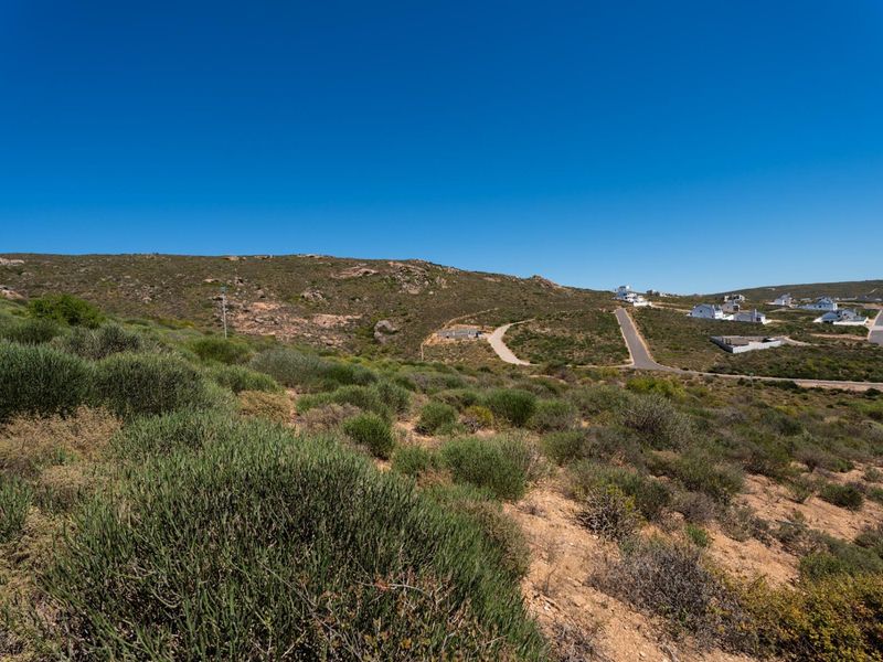 A wide-angle view of the natural landscape and surrounding residential area, showcasing the vacant land's topography and native vegetation.