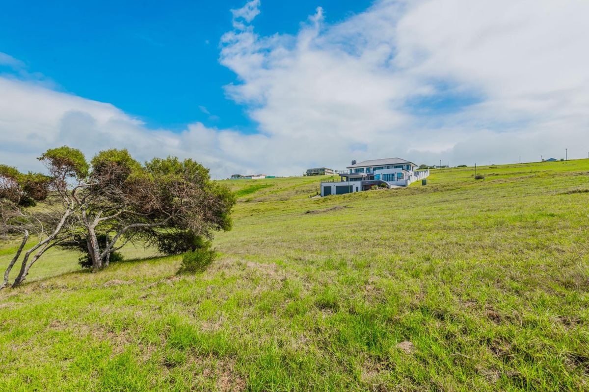 A wide-angle view of a sloped residential vacant land plot featuring natural grass terrain and a mature tree, with neighboring properties visible in the distance.