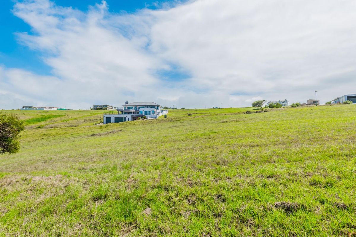 A wide-angle view of a large, sloped residential vacant land plot with established neighboring properties in the distance.