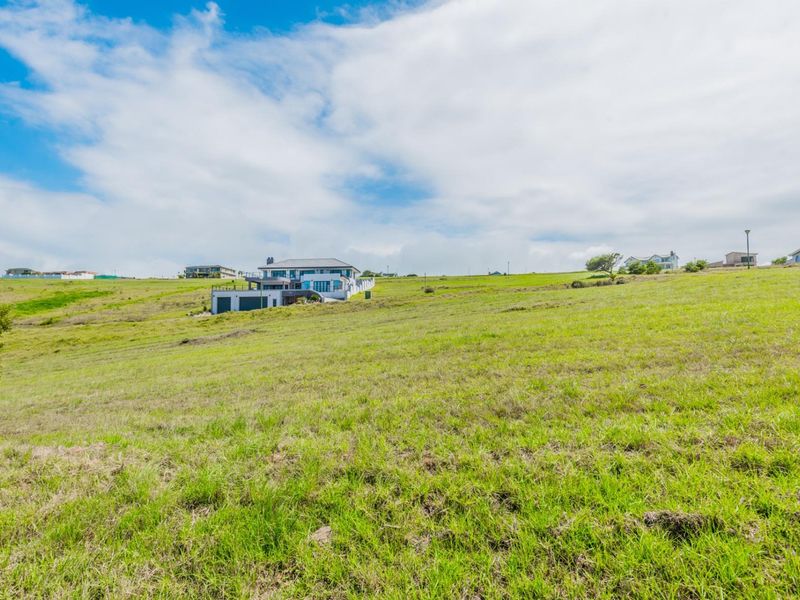A wide-angle view of a large, sloped residential vacant land plot with established neighboring properties in the distance.