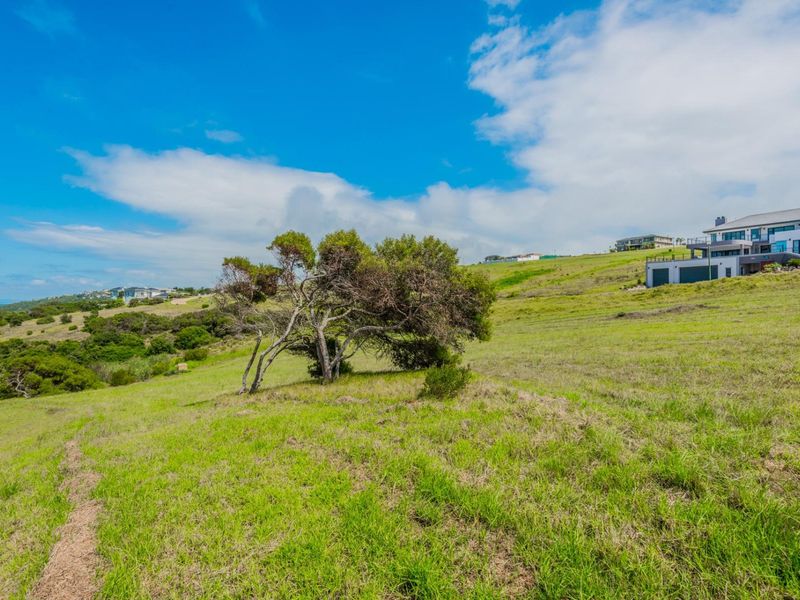 A scenic view of the vacant residential land featuring sloping grassy terrain and surrounding coastal landscape.