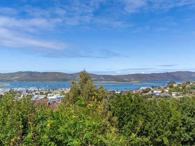 A scenic elevated view overlooking the lagoon, surrounding residential area, and distant mountains, showcasing the property's prime location.