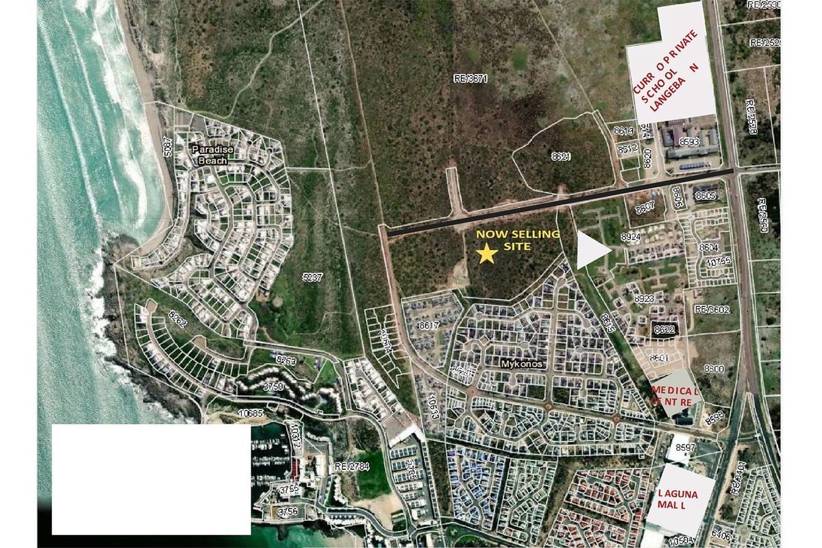 An aerial map view showing the location of the property site in relation to local landmarks, coastline, and surrounding residential developments.