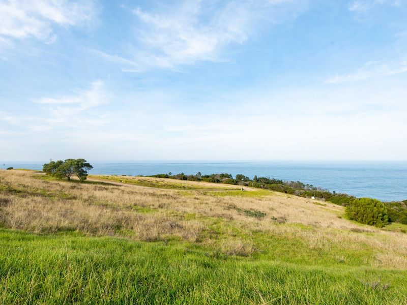 A scenic view of the coastal landscape featuring open grassland and ocean vistas, ideal for residential development.