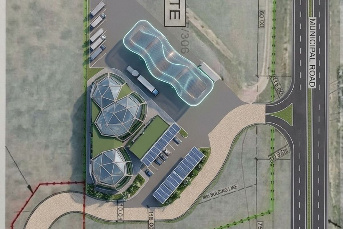 A site development plan showing the proposed layout for the commercial property, including building footprints, access roads, and parking areas.