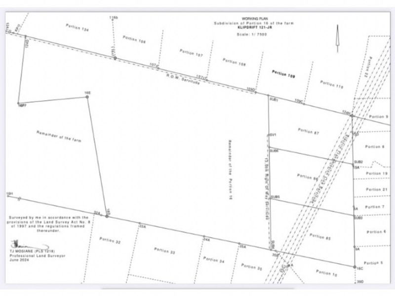 A digital survey working plan showing the subdivision of portions of the farm Klipdrift.