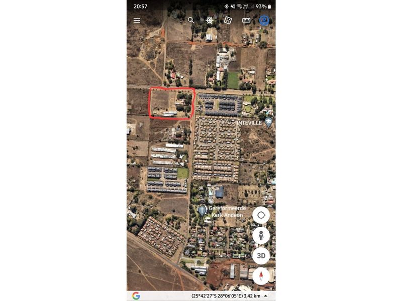 Aerial view of the farm property showing the land boundaries and surrounding neighborhood context.