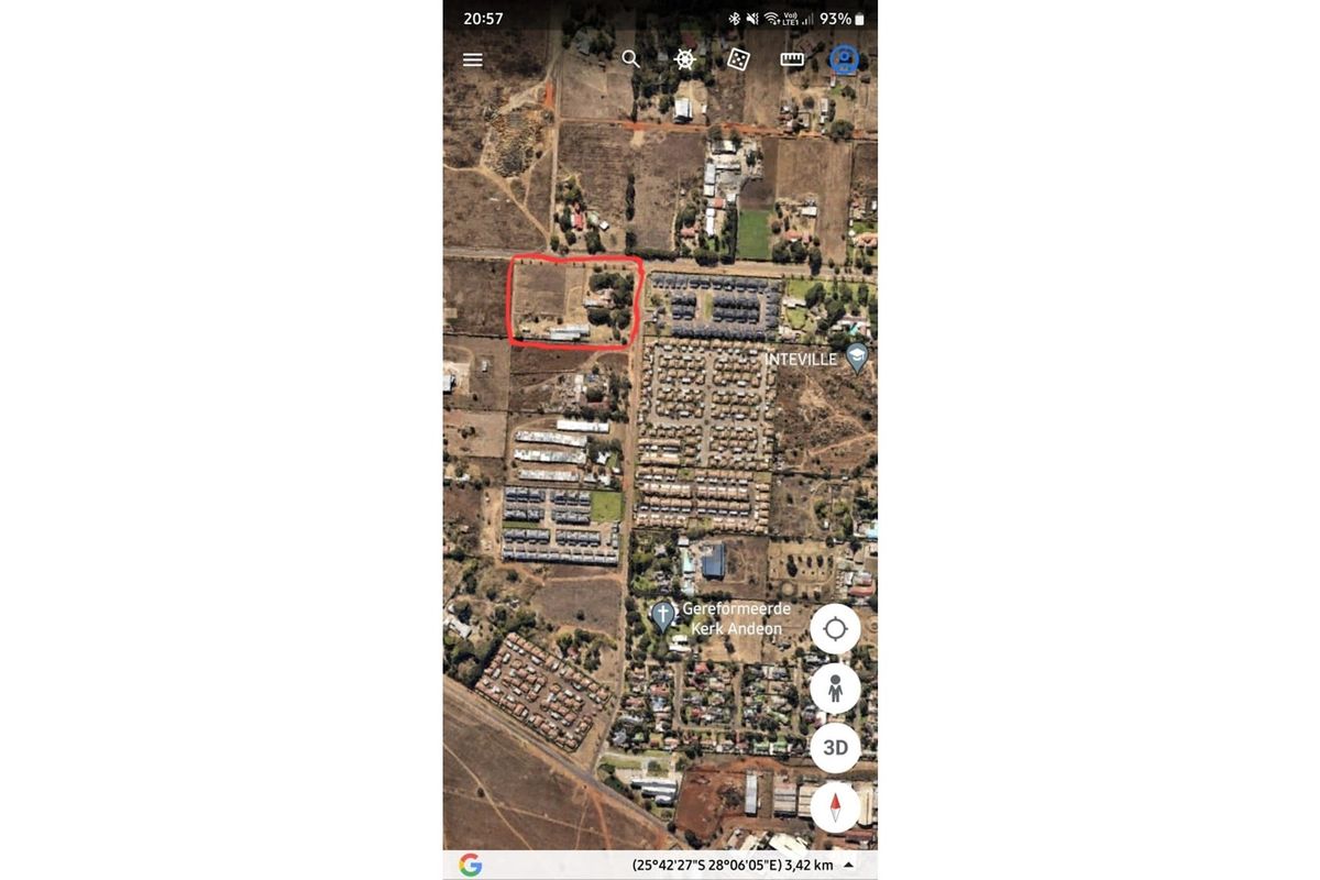 Aerial view of the farm property showing the land boundaries and surrounding neighborhood context.