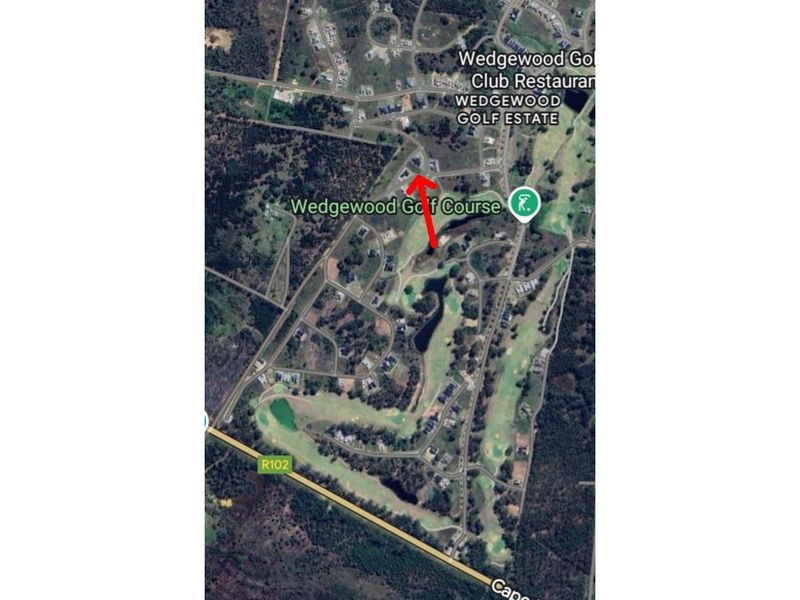 An aerial satellite view showing the location of the property within the Wedgewood Golf Estate.