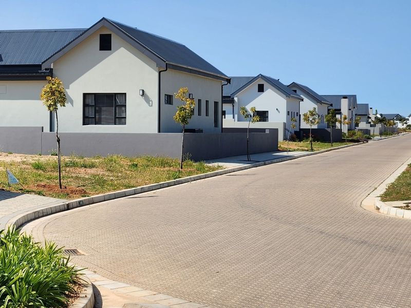 A view of a modern residential street featuring paved roads, well-maintained boundary walls, and contemporary homes with metal roofing.
