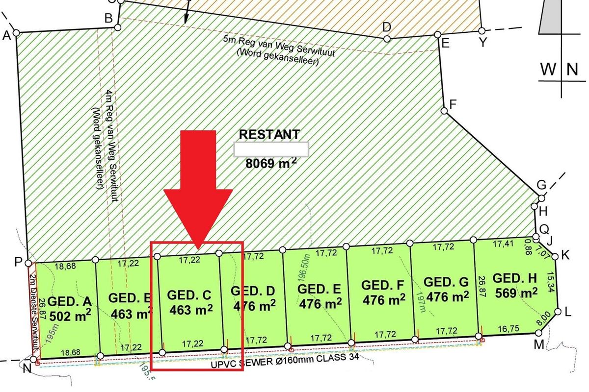 A detailed subdivision site plan highlighting a specific residential plot of 463 square meters within a larger land development.