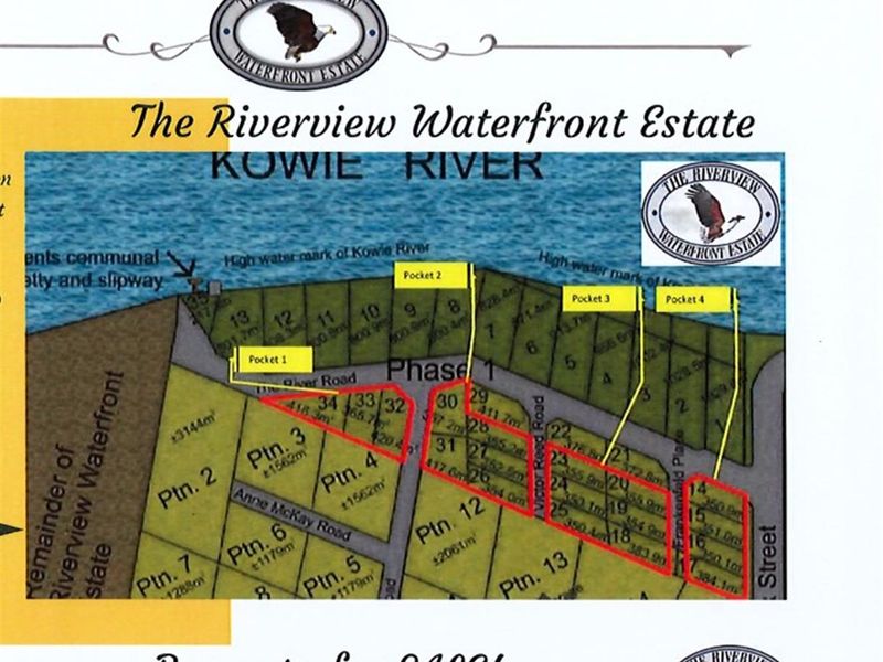 A site layout plan for The Riverview Waterfront Estate, highlighting the location and boundaries of Pocket 1 within the development.