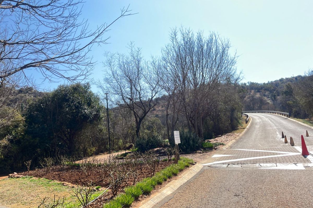 A view of the paved access road and surrounding natural landscape, showcasing the property's street frontage and local environment.