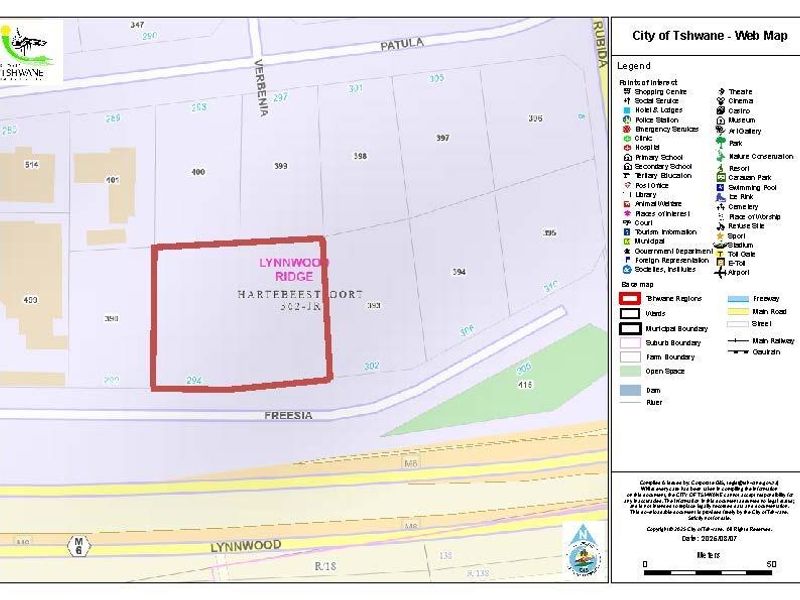 A municipal web map showing the location and cadastral boundaries of the commercial vacant land plot in Lynnwood Ridge.