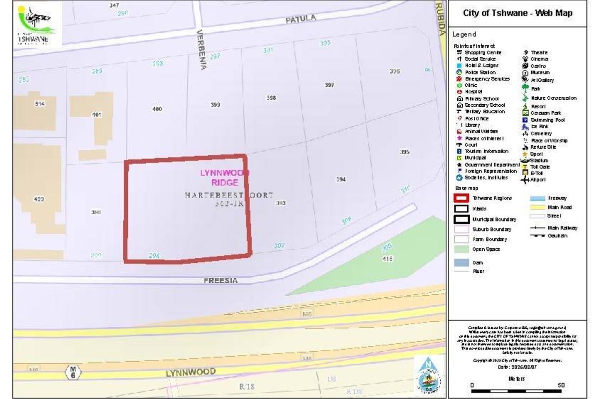 A municipal web map showing the location and cadastral boundaries of the commercial vacant land plot in Lynnwood Ridge.