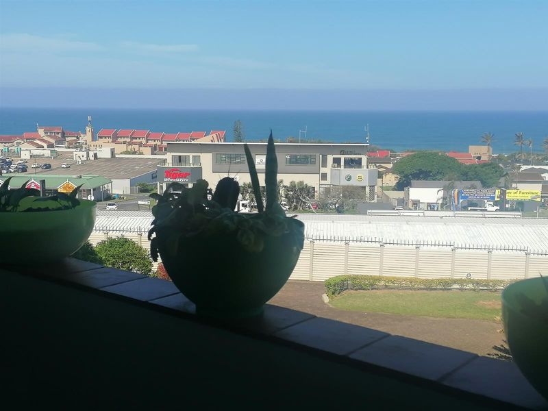 Elevated coastal view overlooking the surrounding neighborhood, commercial buildings, and the ocean horizon.
