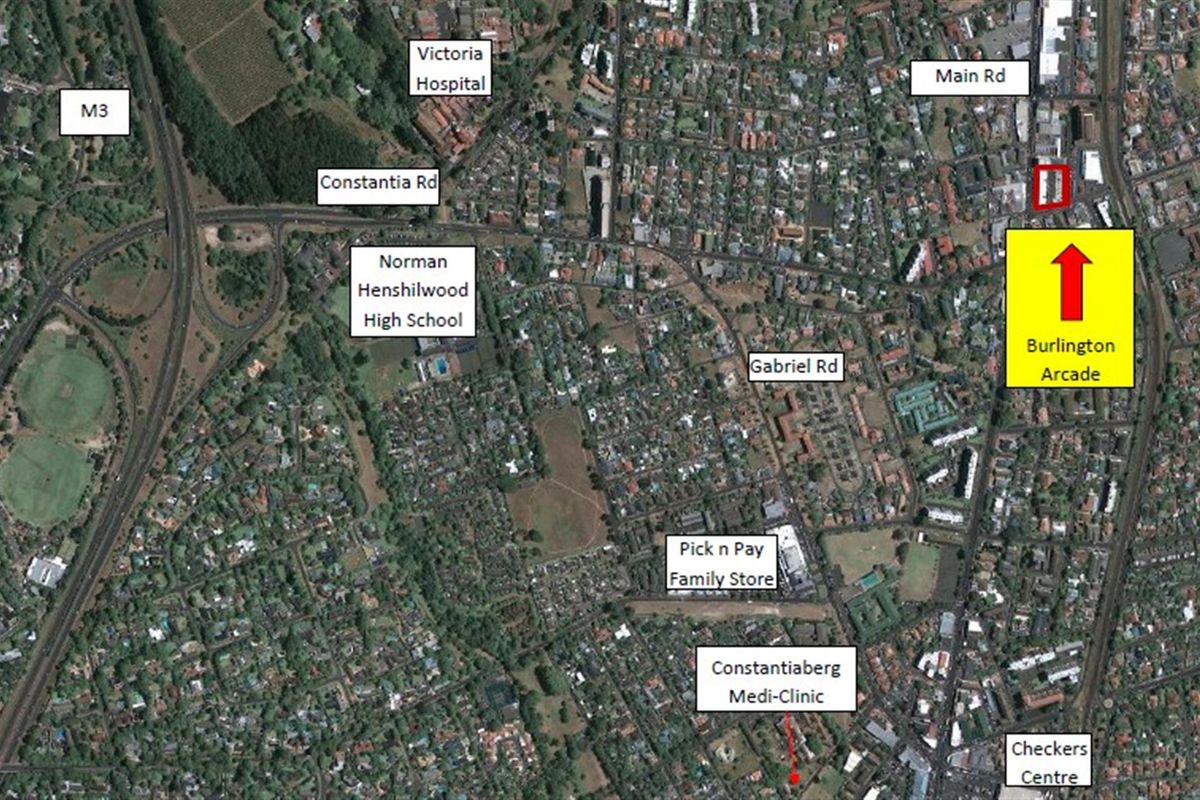 An aerial map view showing the location of Burlington Arcade in relation to surrounding landmarks and major roads.