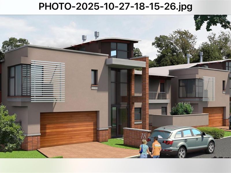 A modern architectural rendering of a residential property featuring a contemporary facade, integrated garage, and multi-level design.
