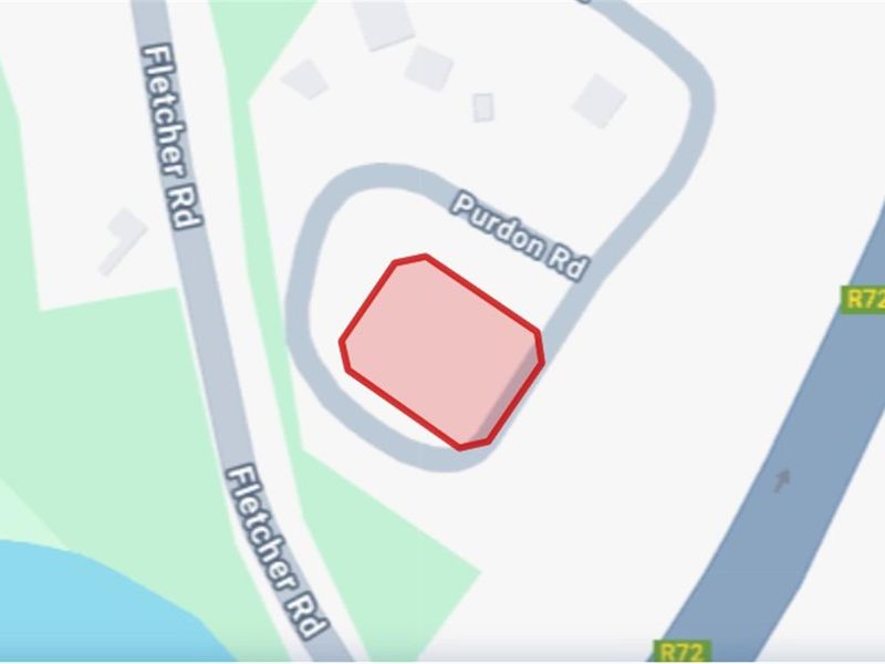 A map view highlighting the location of the vacant residential land parcel situated near Fletcher Road and Purdon Road.