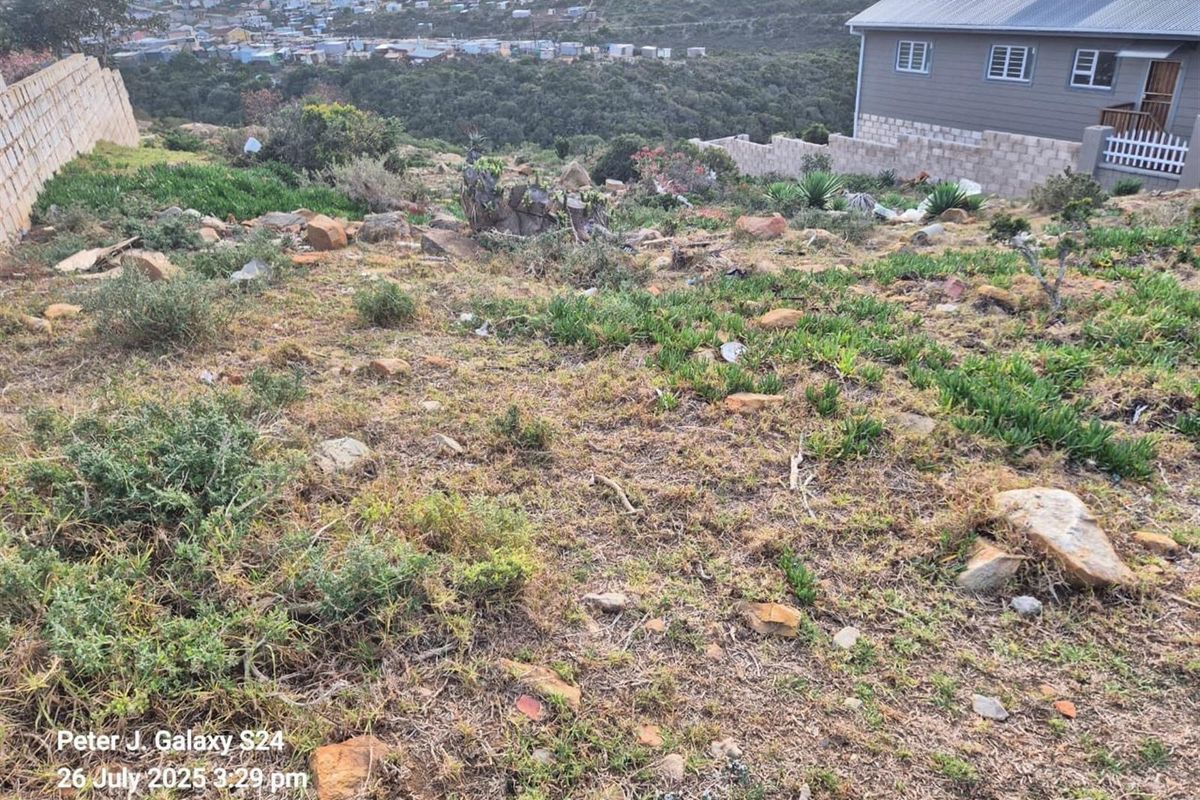 A view of the sloped, undeveloped residential land with a retaining wall and surrounding neighborhood in the background.