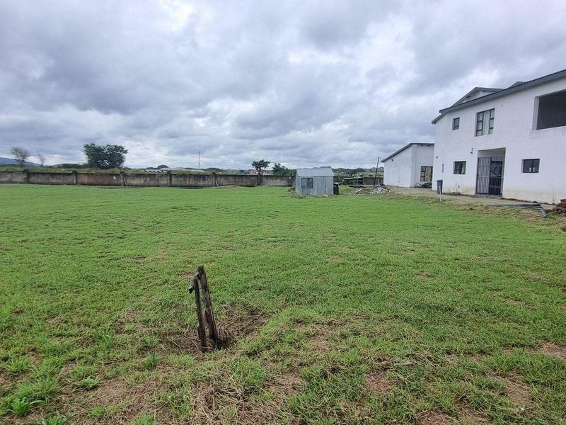 Spacious rear yard featuring a large grass lawn, perimeter wall, and a small outbuilding structure.