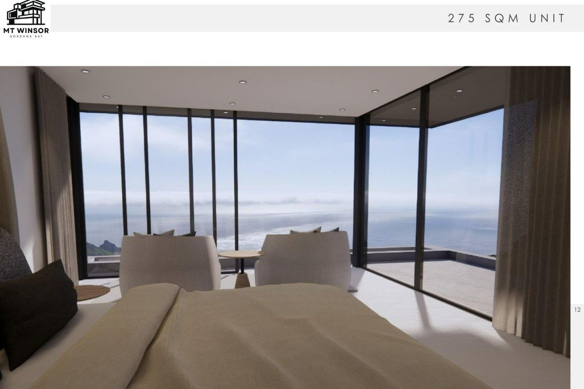 A modern bedroom featuring floor-to-ceiling glass walls that offer expansive ocean views and direct access to a private balcony.