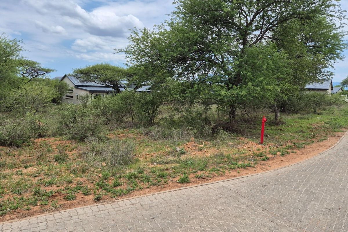 A view of the street approach featuring a paved road and a fire hydrant, with natural bushveld vegetation in the background.