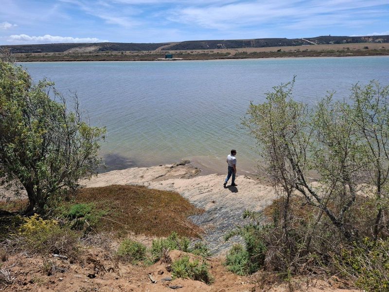 A scenic view of the riverfront landscape, showcasing the natural terrain and water frontage of the property.