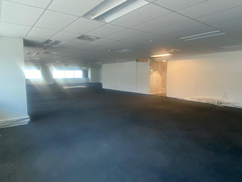 A large, open-plan office space featuring a suspended ceiling, recessed lighting, and expansive windows, currently vacant and ready for custom fit-out.