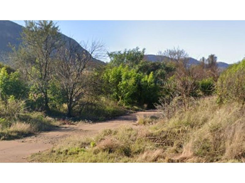 A view of a vacant residential plot featuring natural vegetation and an unpaved access road.