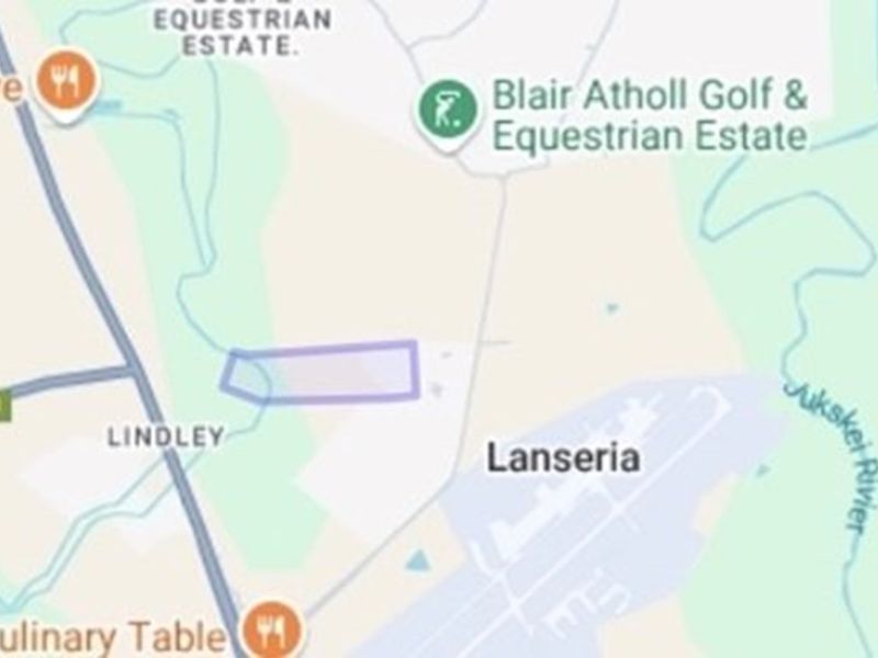 A map view highlighting the location of the vacant residential land plot near Lanseria and the Blair Atholl Golf and Equestrian Estate.