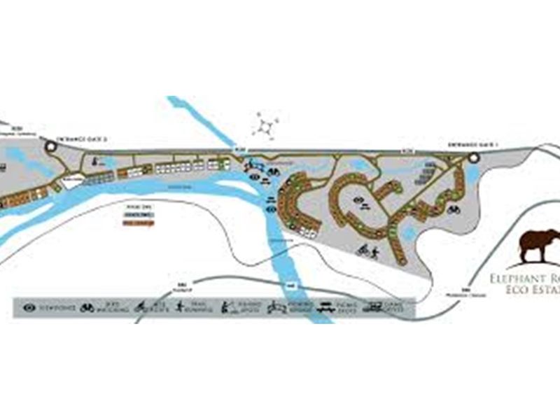 A site layout map for Elephant Rock Eco Estate, illustrating the residential plot distribution, road network, and estate amenities.
