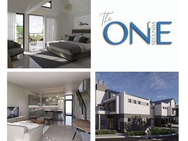 A promotional collage showcasing modern apartment interiors and the exterior architectural design of The One Secunda development.