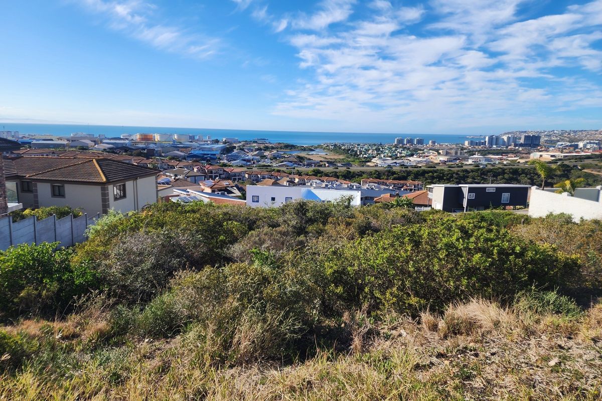 Elevated view overlooking the surrounding residential neighborhood and distant coastline, showcasing the potential of this vacant land plot.
