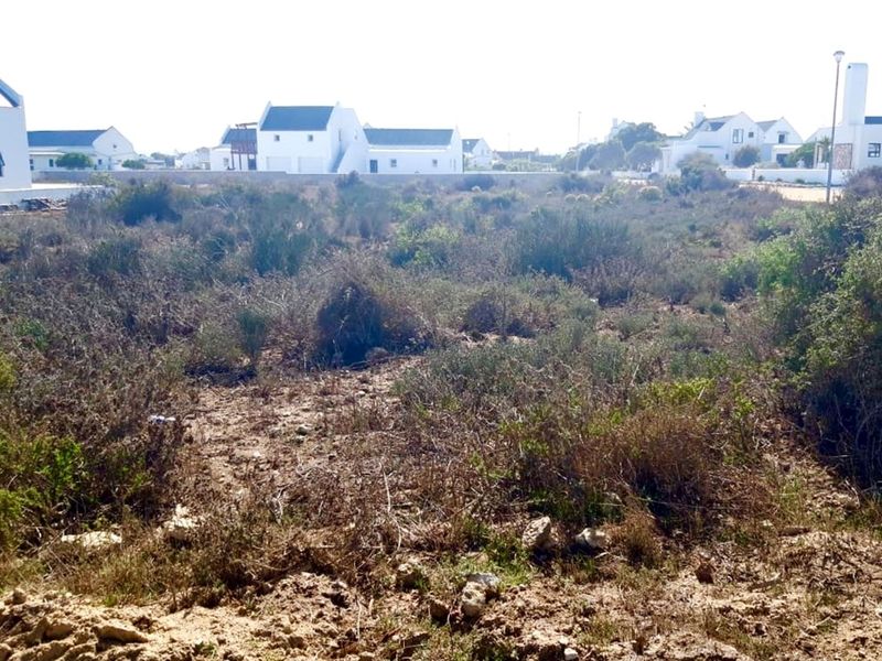 A vacant residential plot covered in natural coastal vegetation, situated within an established residential estate with surrounding homes.