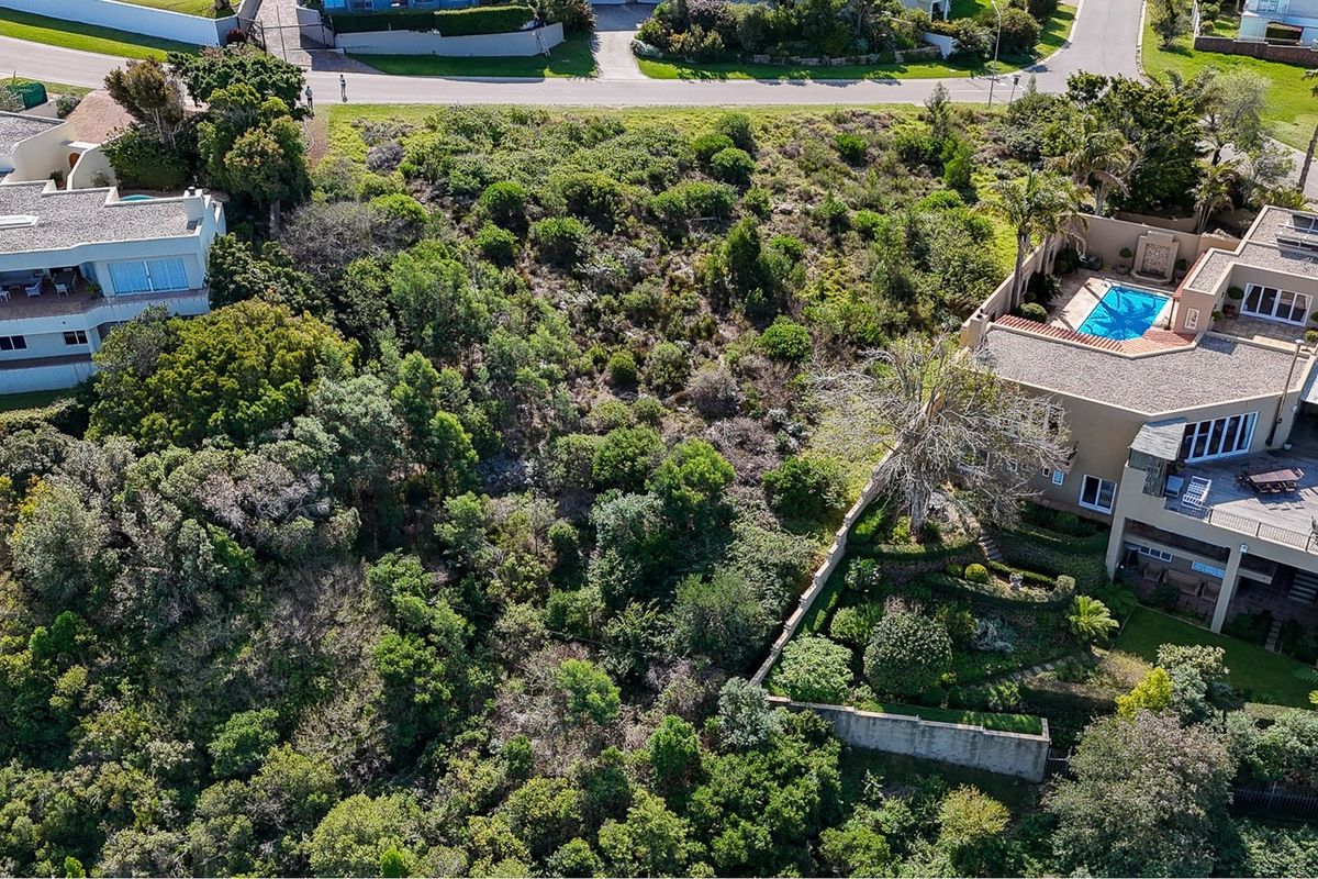 An aerial view of a vacant residential plot featuring dense natural vegetation and established trees, situated in a developed neighborhood.