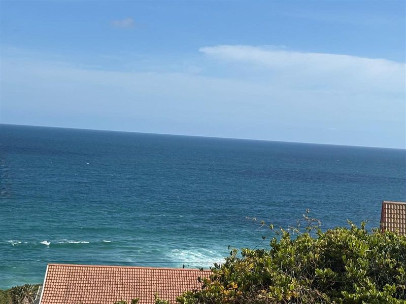 A scenic view of the ocean from an elevated position, showcasing the coastal landscape and horizon.