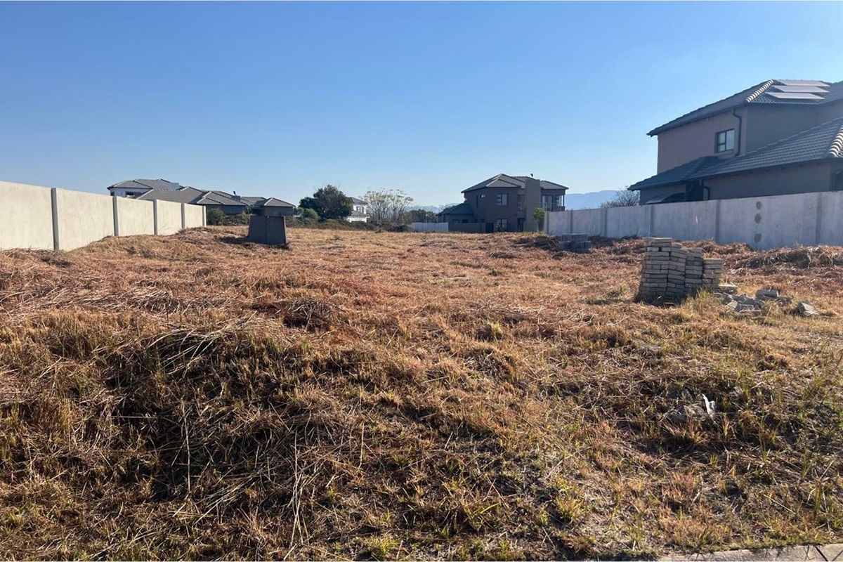 A vacant residential plot featuring dry grass and perimeter boundary walls, situated in a developed neighborhood.