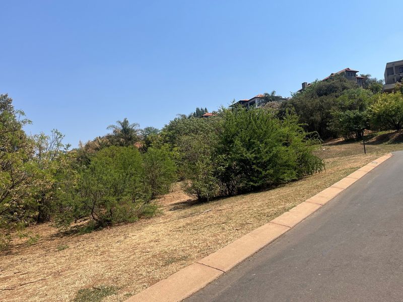 A view of a vacant residential plot featuring natural vegetation and sloping terrain, situated adjacent to an existing paved road.